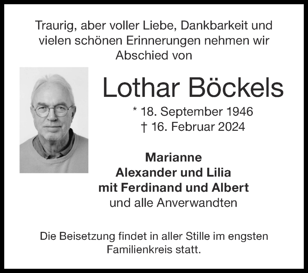  Traueranzeige für Lothar Böckels vom 03.03.2024 aus Zeitung am Sonntag