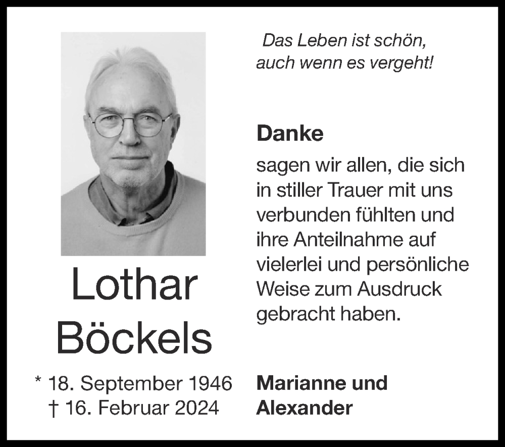  Traueranzeige für Lothar Böckels vom 24.03.2024 aus Zeitung am Sonntag