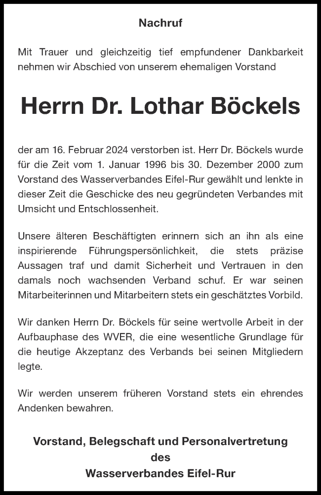  Traueranzeige für Lothar Böckels vom 24.03.2024 aus Zeitung am Sonntag
