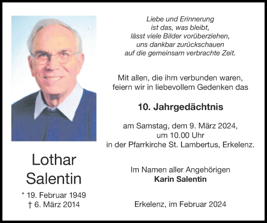 Traueranzeige von Lothar Salentin von Zeitung am Sonntag