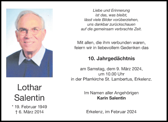 Traueranzeige von Lothar Salentin von Aachener Zeitung