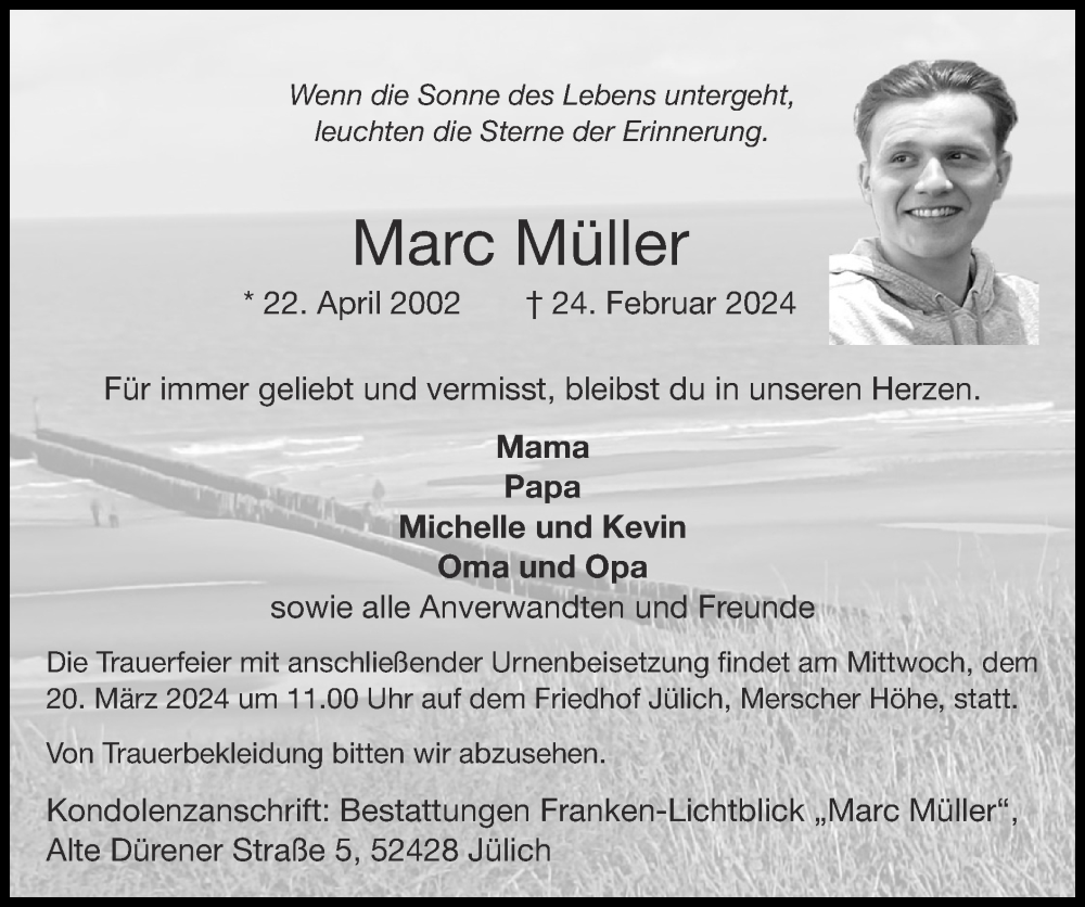  Traueranzeige für Marc Müller vom 10.03.2024 aus Zeitung am Sonntag