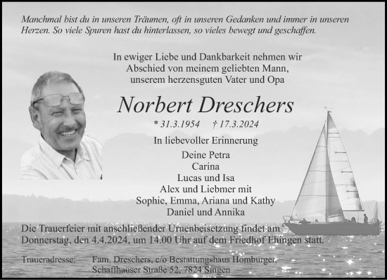 Traueranzeige von Norbert Dreschers von Zeitung am Sonntag