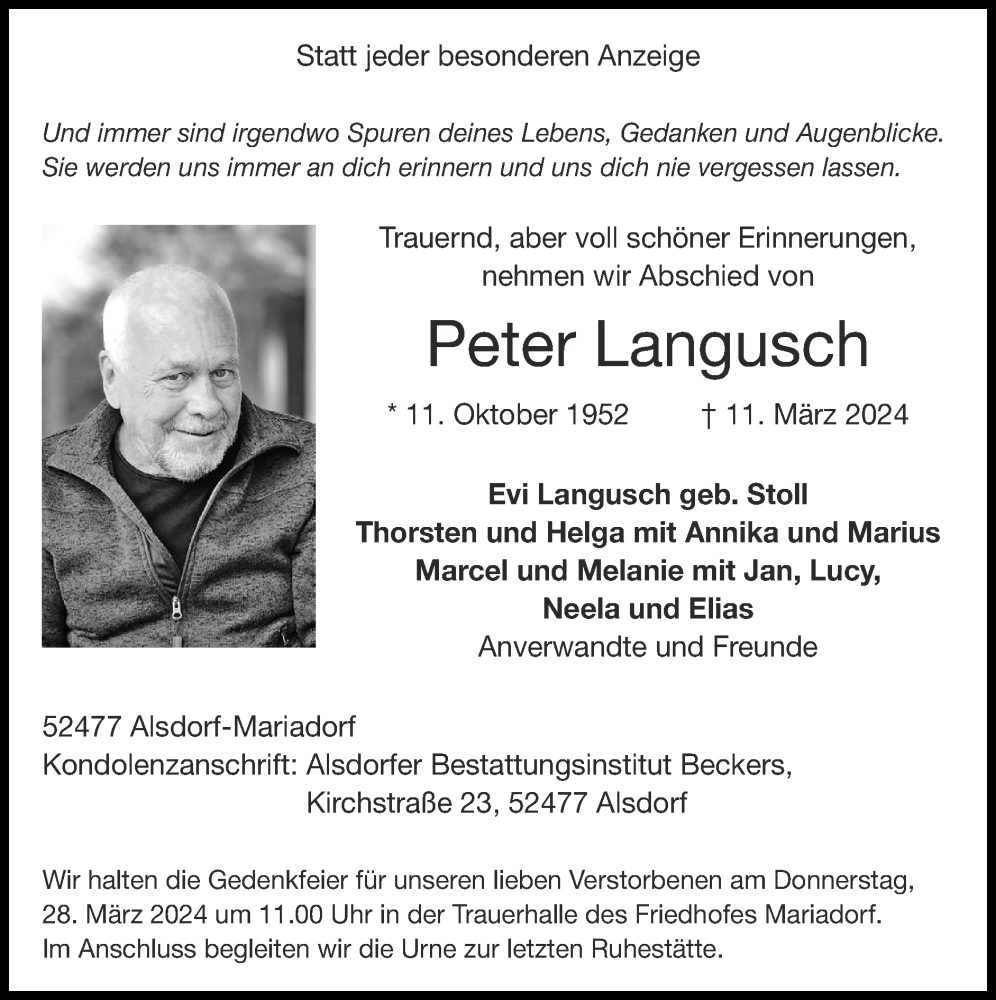  Traueranzeige für Peter 