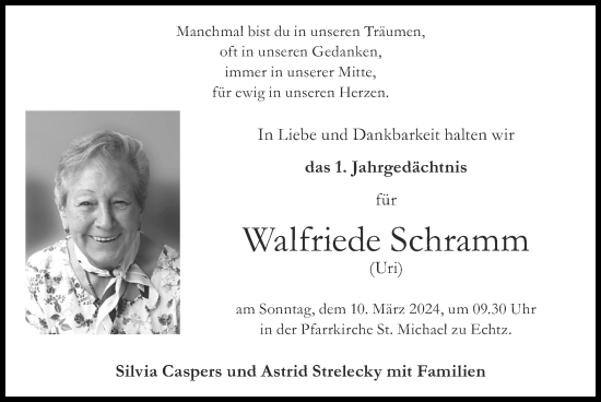 Traueranzeige von Walfriede Schramm von Zeitung am Sonntag