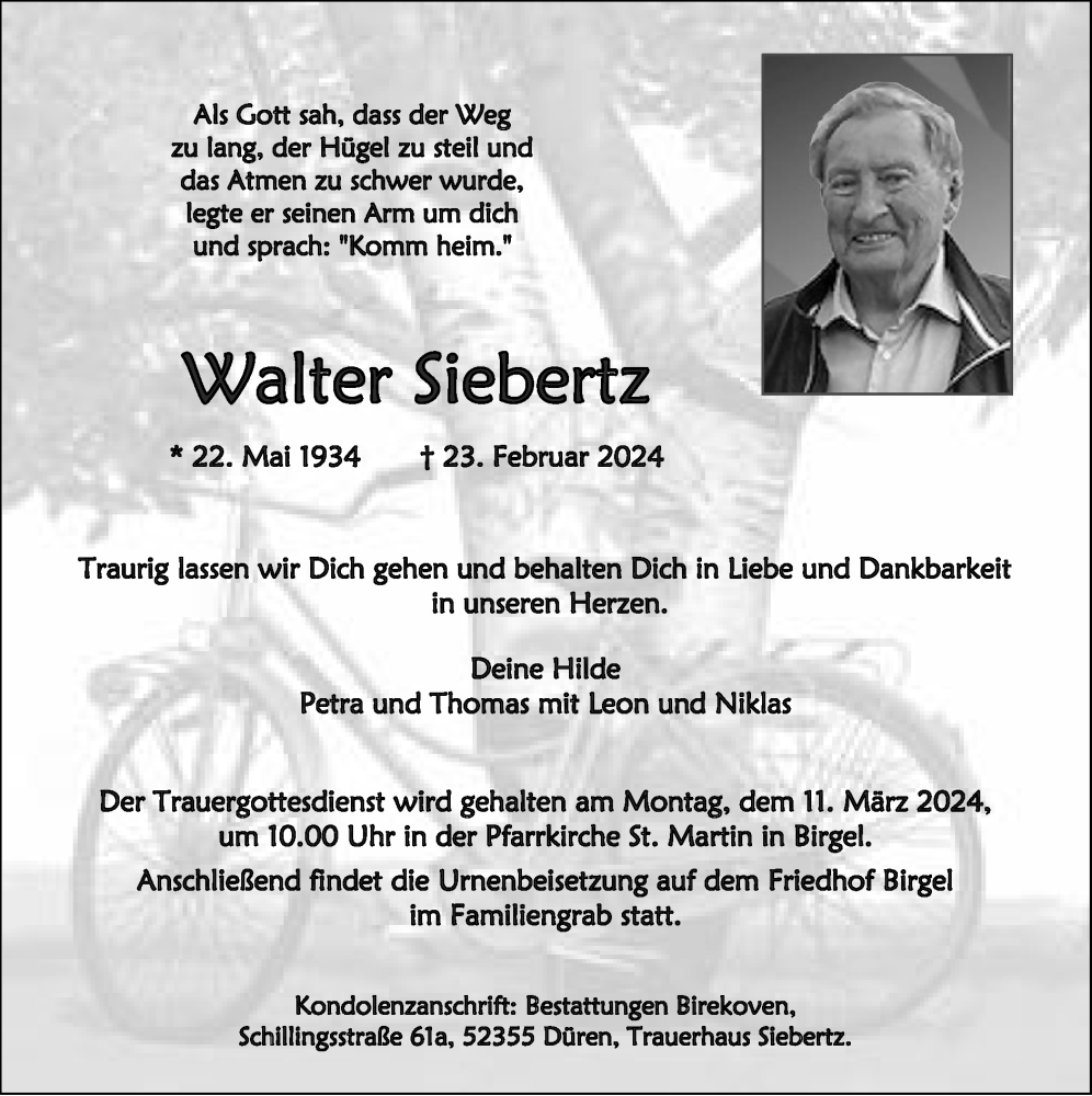  Traueranzeige für Walter Siebertz vom 03.03.2024 aus Zeitung am Sonntag