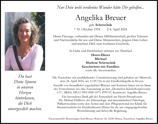 Traueranzeige von Angelika Breuer von Aachener Zeitung