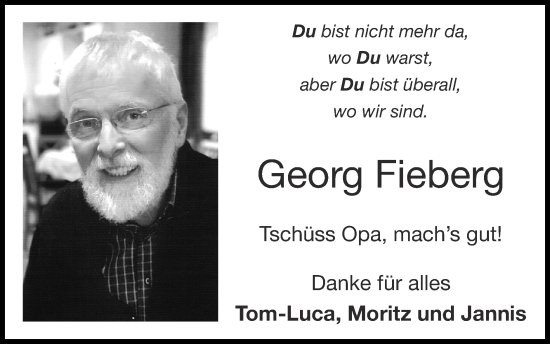 Traueranzeige von Georg Fieberg von Zeitung am Sonntag