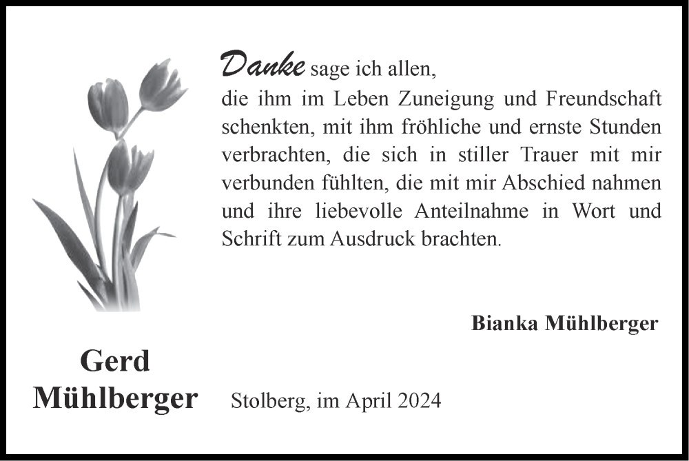  Traueranzeige für Gerd Mühlberger vom 21.04.2024 aus Zeitung am Sonntag