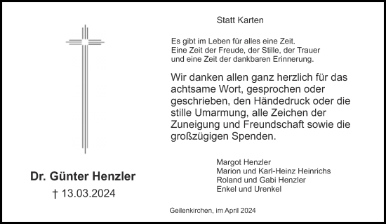 Traueranzeige von Günter Henzler von Aachener Zeitung