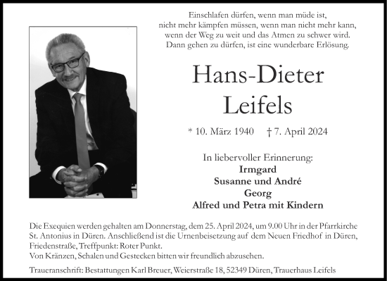 Traueranzeige von Hans-Dieter Leifels von Aachener Zeitung