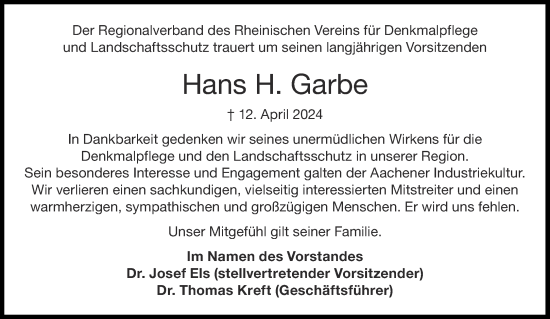 Traueranzeige von Hans  Garbe von Aachener Zeitung