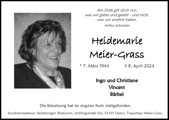 Traueranzeige von Heidemarie Meier-Grass von Zeitung am Sonntag