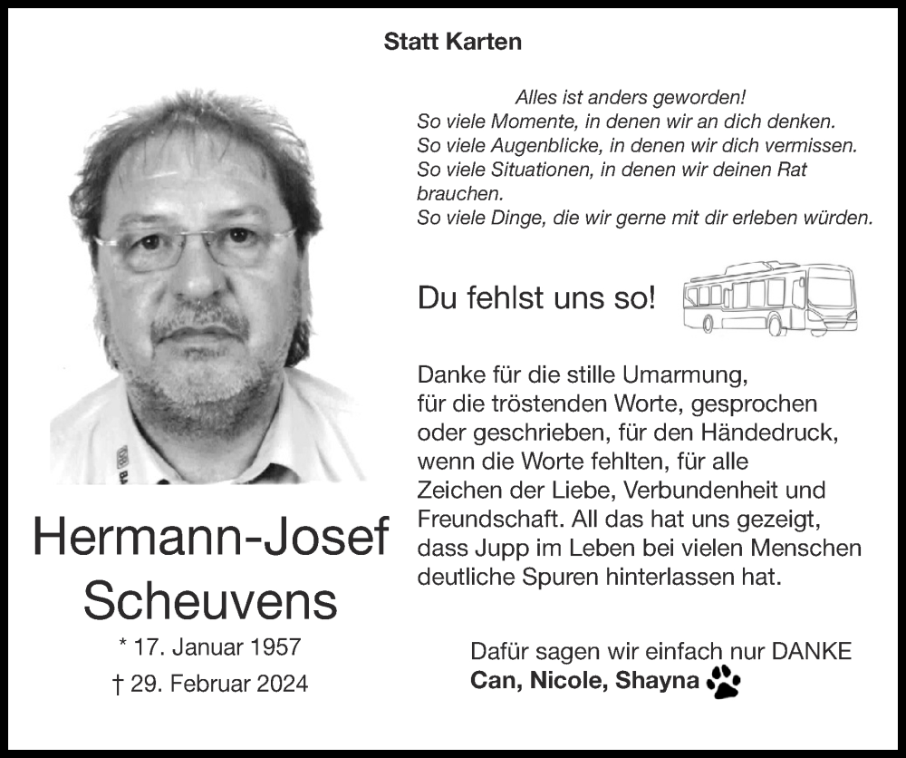  Traueranzeige für Hermann-Josef Scheuvens vom 14.04.2024 aus Zeitung am Sonntag