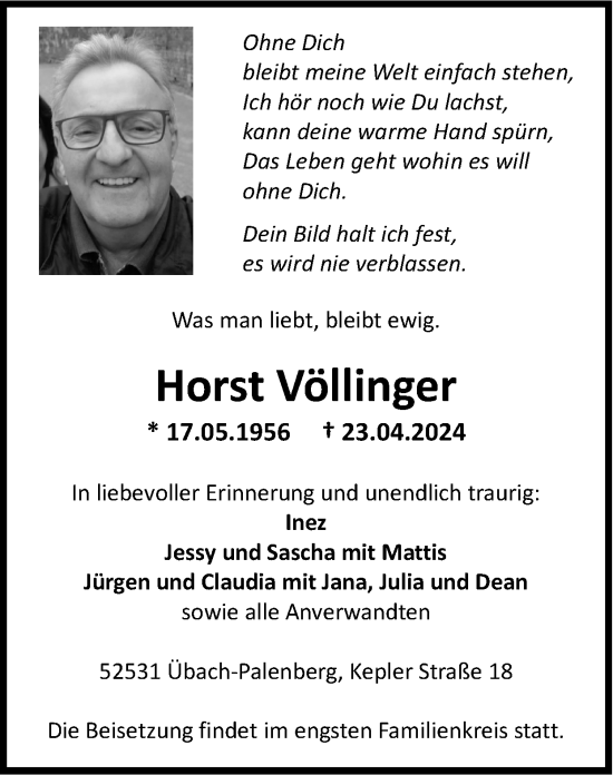 Traueranzeige von Horst Völlinger von Zeitung am Sonntag