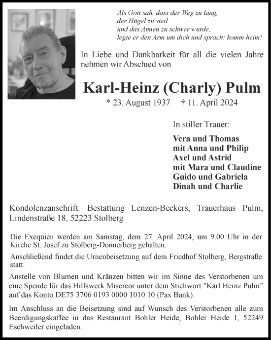 Traueranzeige von Karl-Heinz Pulm von Zeitung am Sonntag