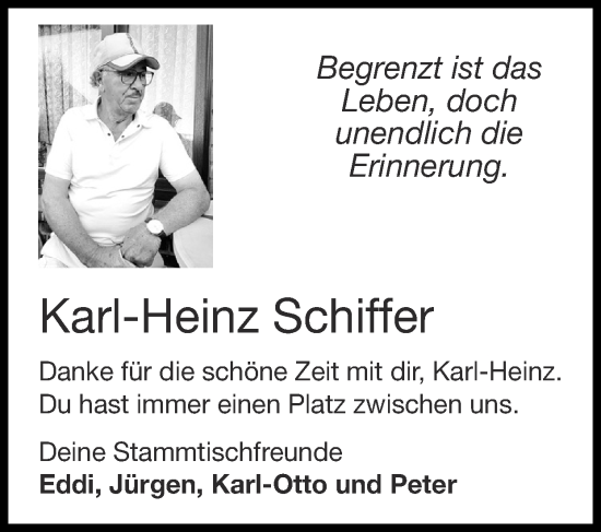Traueranzeige von Karl-Heinz Schiffer von Zeitung am Sonntag