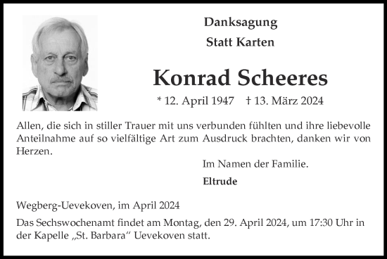 Traueranzeige von Konrad Scheeres von Zeitung am Sonntag