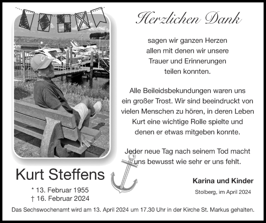 Traueranzeige von Kurt Steffens von Zeitung am Sonntag