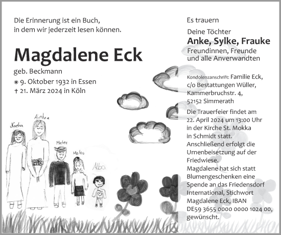 Traueranzeige von Magdalene Eck von Zeitung am Sonntag