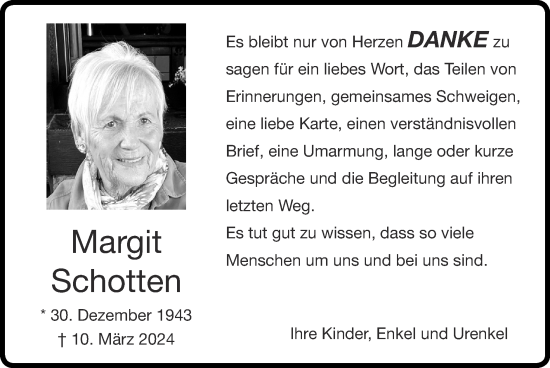 Traueranzeige von Margit Schotten von Zeitung am Sonntag