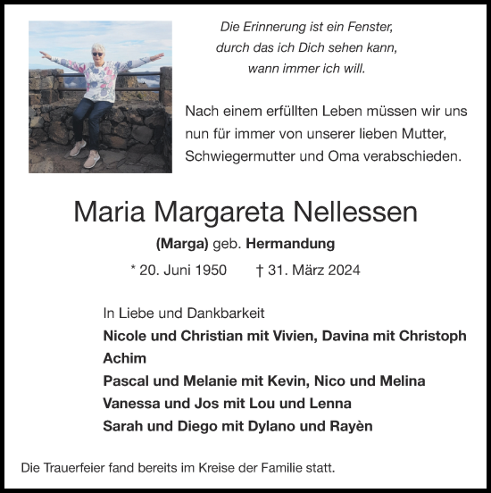 Traueranzeige von Maria Margareta Nellessen von Zeitung am Sonntag