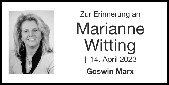 Traueranzeige von Marianne Witting von Zeitung am Sonntag