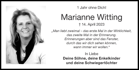 Traueranzeige von Marianne Witting von Zeitung am Sonntag