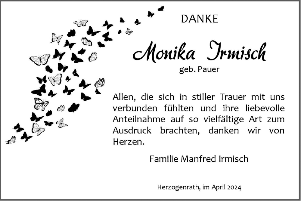  Traueranzeige für Monika Irmisch vom 21.04.2024 aus Zeitung am Sonntag