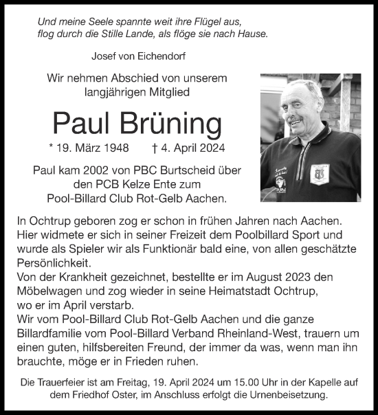 Traueranzeige von Paul Brüning von Aachener Zeitung