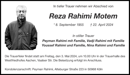 Traueranzeige von Reza Rahimi Motem von Aachener Zeitung