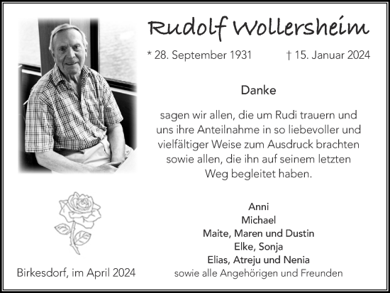 Traueranzeige von Rudolf Wollersheim von Zeitung am Sonntag