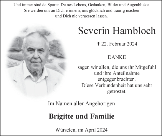 Traueranzeige von Severin Hambloch von Zeitung am Sonntag