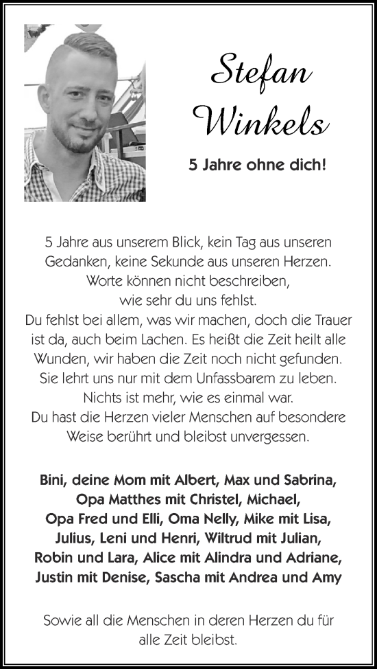 Traueranzeige von Stefan Winkels von Zeitung am Sonntag