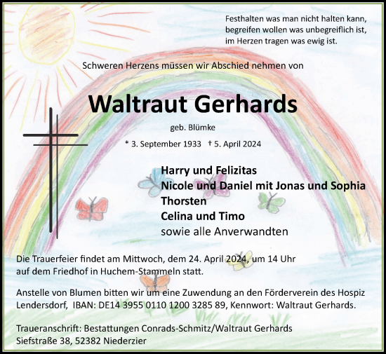Traueranzeige von Waltraut Gerhards von Zeitung am Sonntag