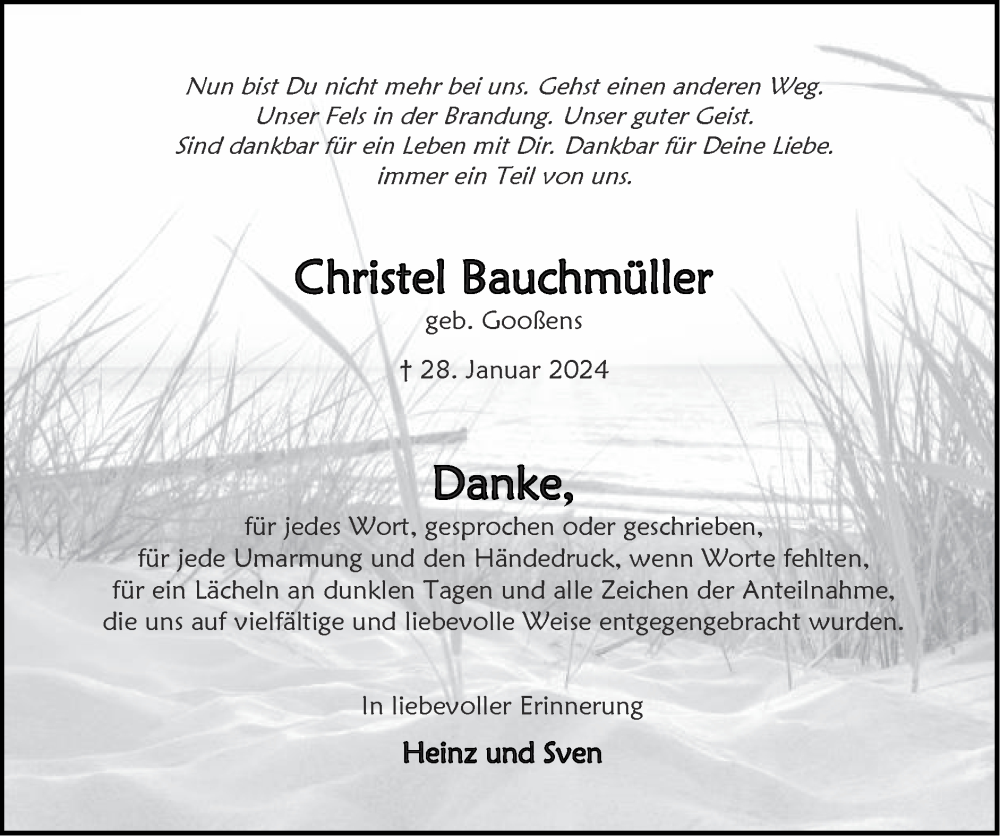  Traueranzeige für Christel Bauchmüller vom 05.05.2024 aus Zeitung am Sonntag