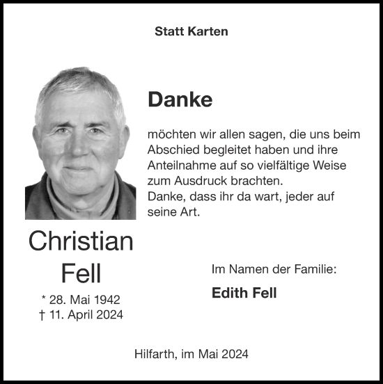 Traueranzeige von Christian Fell von Zeitung am Sonntag