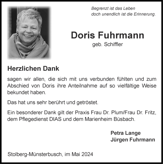 Traueranzeige von Doris Fuhrmann von Zeitung am Sonntag