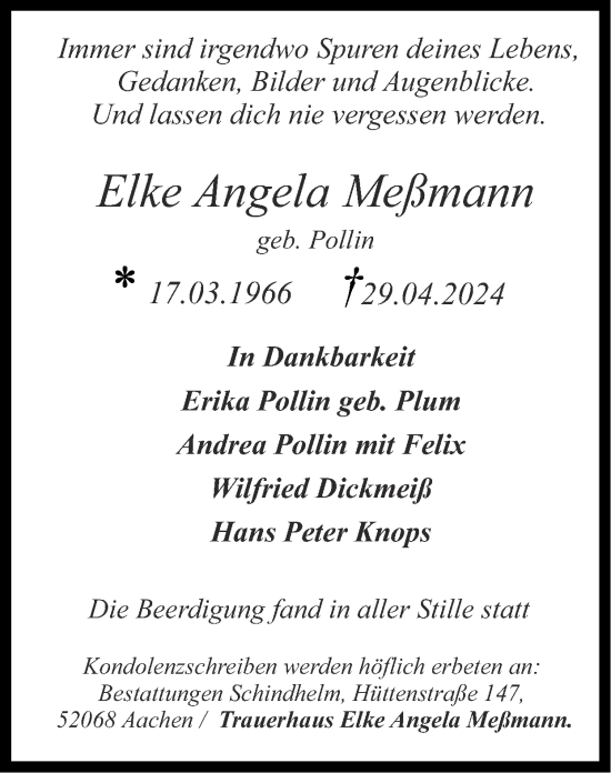 Traueranzeige von Elke Angela Meßmann von Zeitung am Sonntag