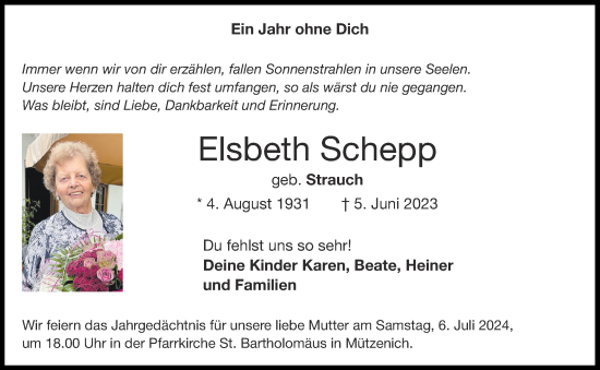 Traueranzeige von Elsbeth Schepp von Aachener Zeitung
