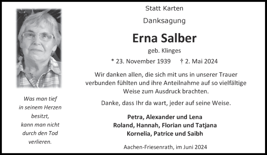Traueranzeige von Erna Salber von Aachener Zeitung
