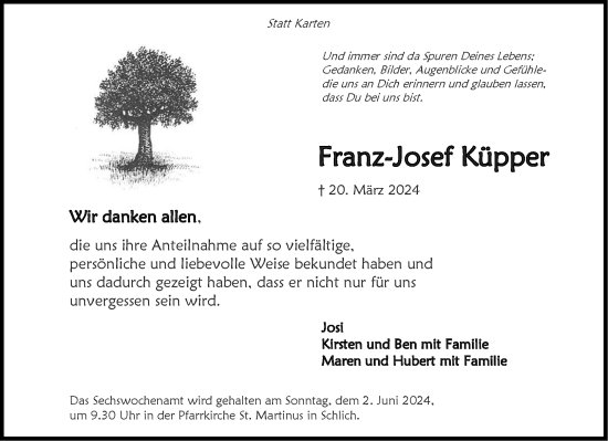 Traueranzeige von Franz-Josef Küpper von Aachener Zeitung
