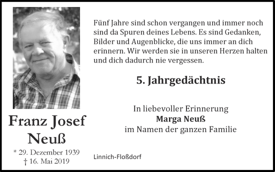 Traueranzeige von Franz Josef Neuß von Zeitung am Sonntag