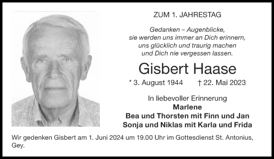 Traueranzeige von Gisbert Haase von Zeitung am Sonntag