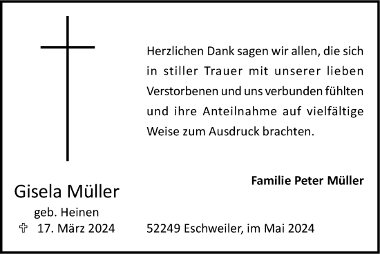Traueranzeige von Gisela Müller von Zeitung am Sonntag