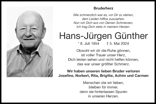 Traueranzeige von Hans-Jürgen Günther von Zeitung am Sonntag