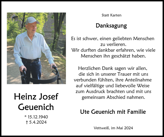 Traueranzeige von Heinz Josef Geuenich von Zeitung am Sonntag