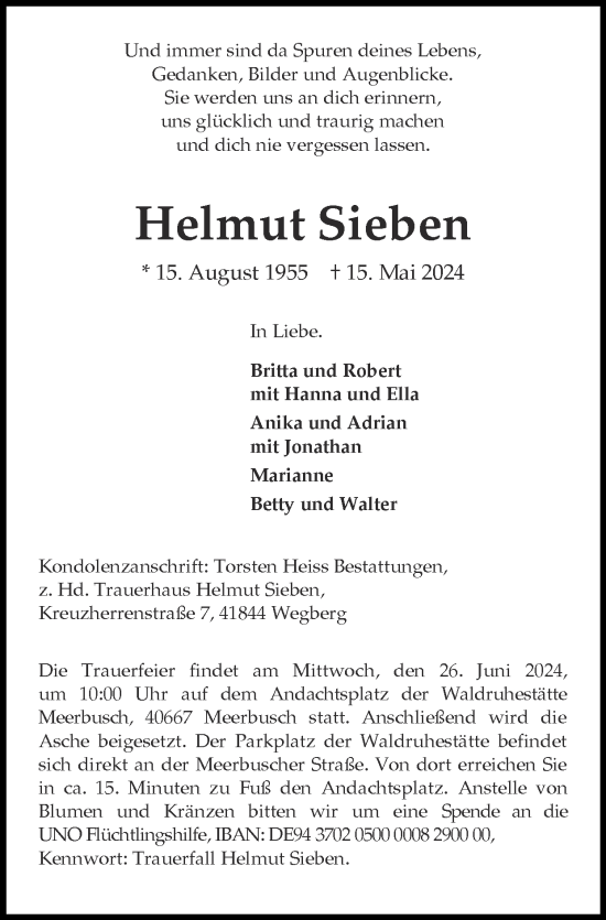 Traueranzeige von Helmut Sieben von Zeitung am Sonntag