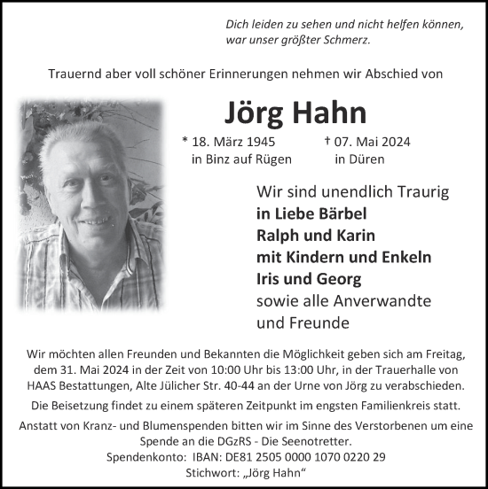 Traueranzeige von Jörg Hahn von Zeitung am Sonntag