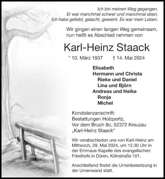 Traueranzeige von Karl-Heinz Staack von Zeitung am Sonntag
